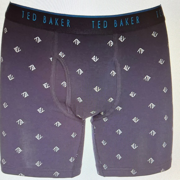 (3) Ted Baker Cotton Stretch Boxer Briefs- Navy Logo Print - Picture 5 of 11